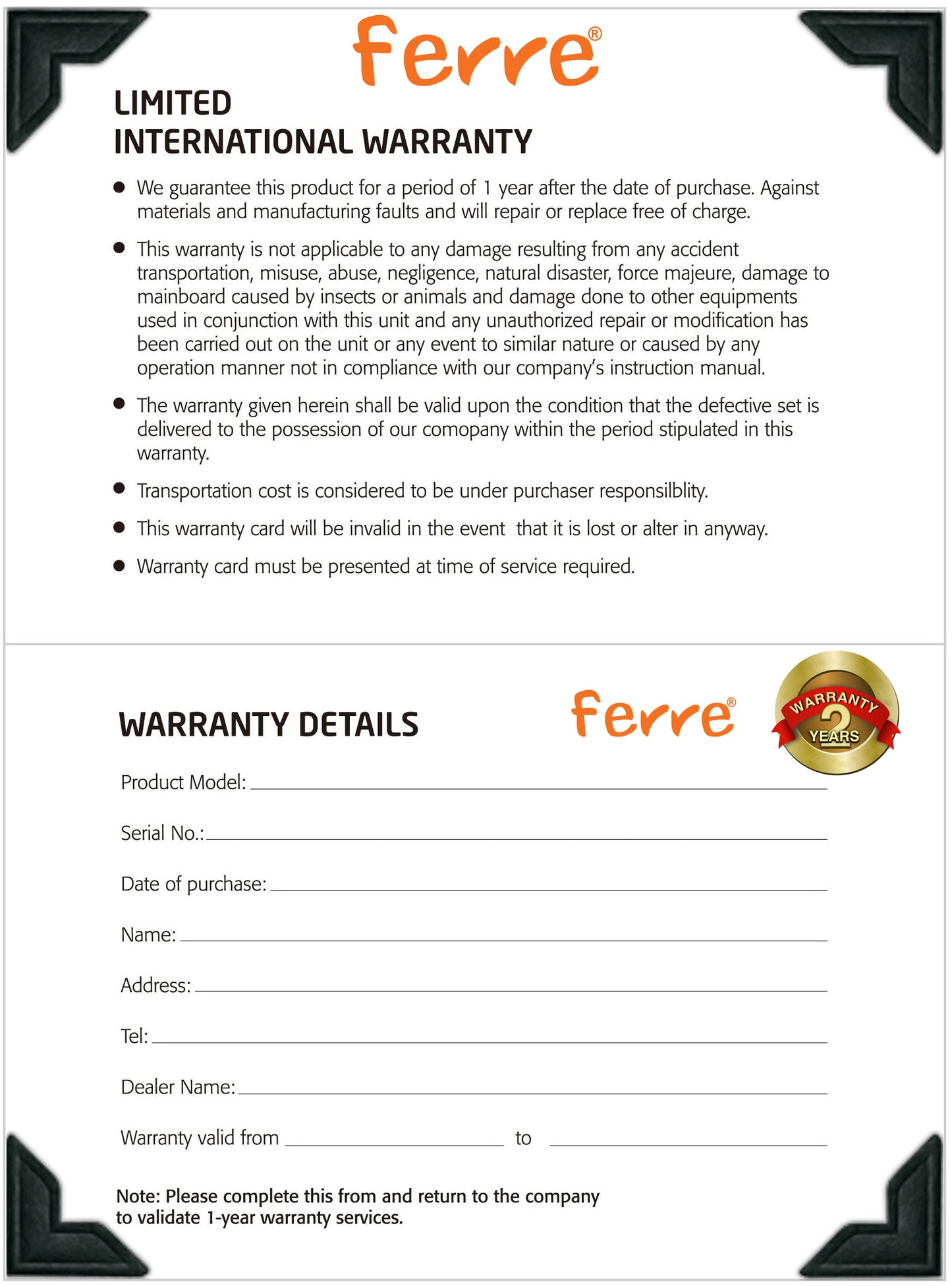 Warranty Card